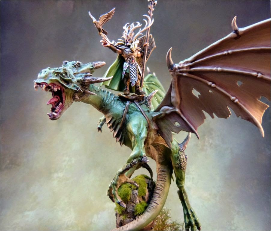 Wood Elves Glade Lord on Forest Dragon finished