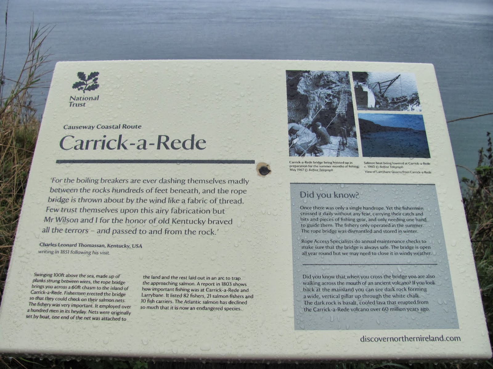 Carrick-A-Rede Rope Bridge Sign A tourist sign at Carrick-A-Rede Rope Bridge Northern Ireland
