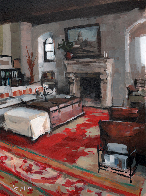 Rustic Interior with Red Carpet