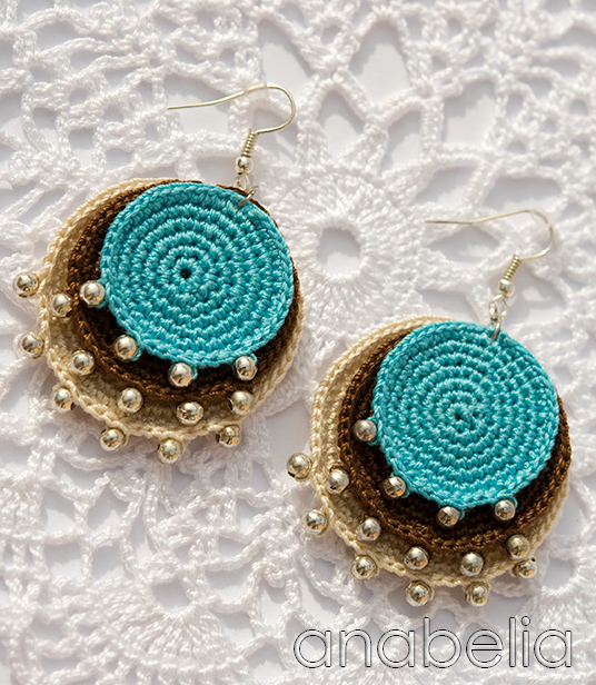 Anabelia craft design Boho turquoise crochet pendant and earrings