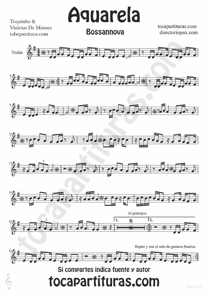 Aquarela Do Brasil Vinicius De Moraes Violin Sheet Music Aquarela Partitura De Violin De Toquinho Y