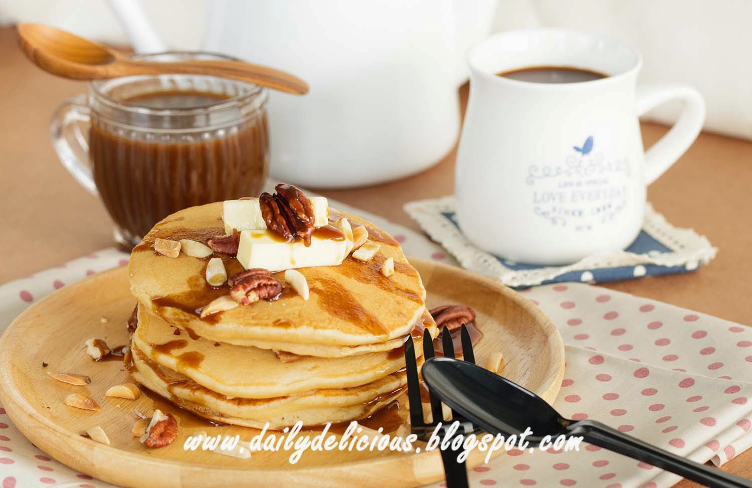 dailydelicious Thick brown sugar pancake with Butterscotch toffee sauce