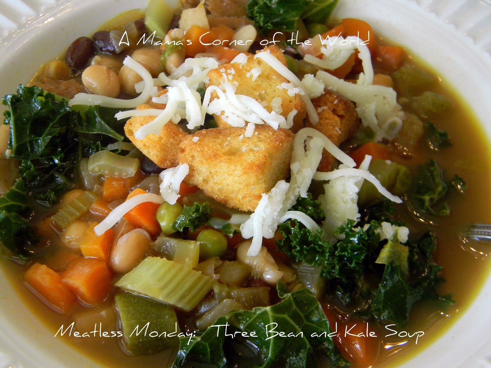Meatless Monday Recipe Idea Three Bean and Kale Vegetable Soup A