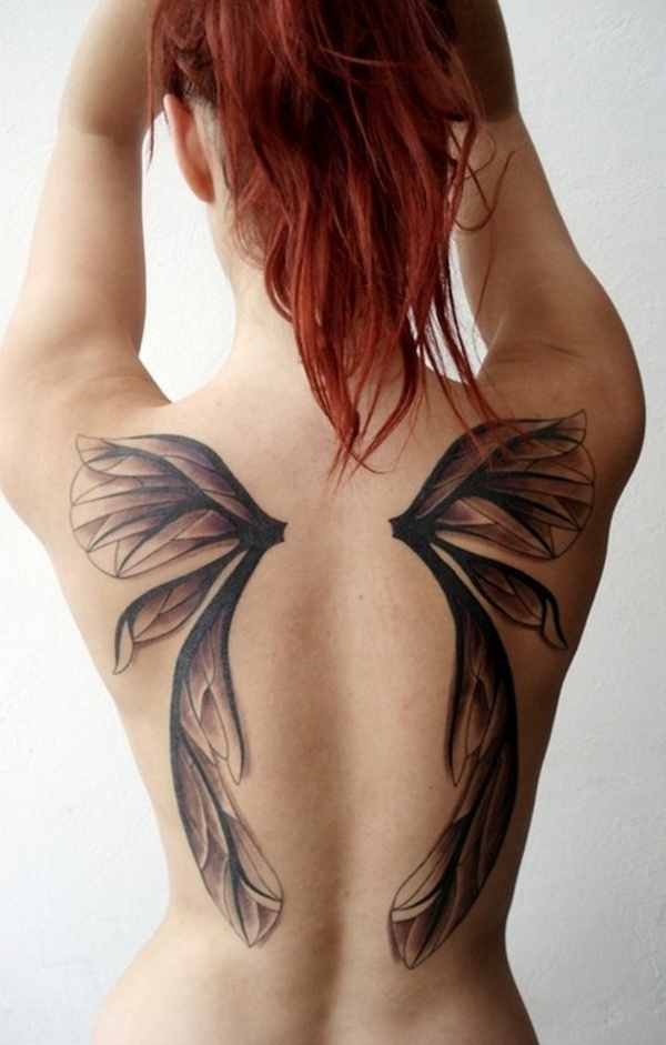 Fairy angel wing tattoo on back