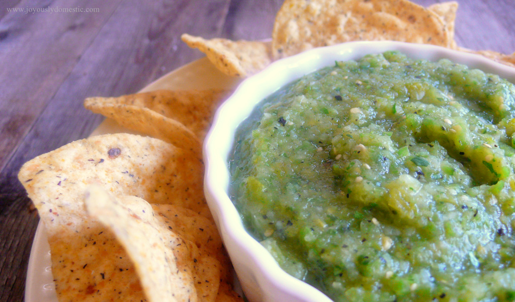 Joyously Domestic Tomatillo and Poblano Salsa Verde