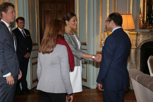 Pregnant Crown Princess Victoria of Sweden attends an opening of an exhibition devoted to Count Folke Bernadotte’s activities at the Mediterranean Sea Museum