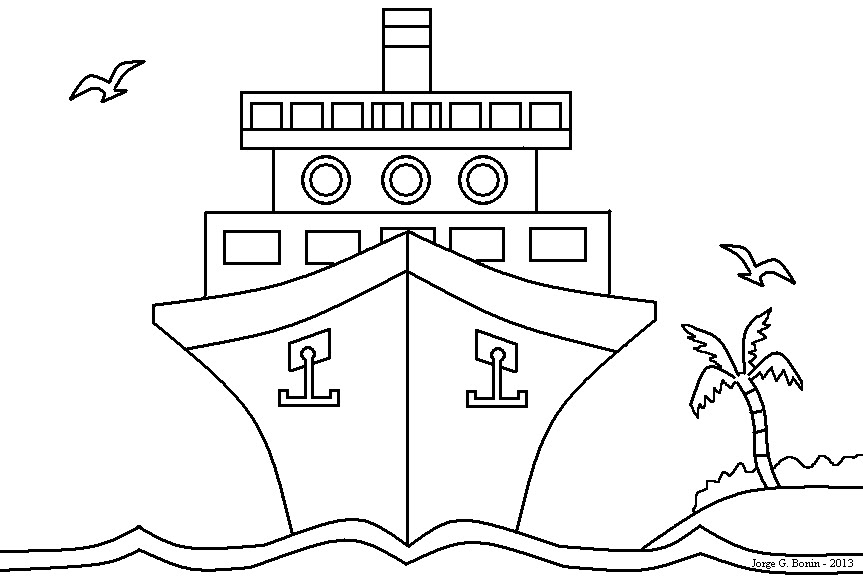 arte no paint desenho para colorir navio