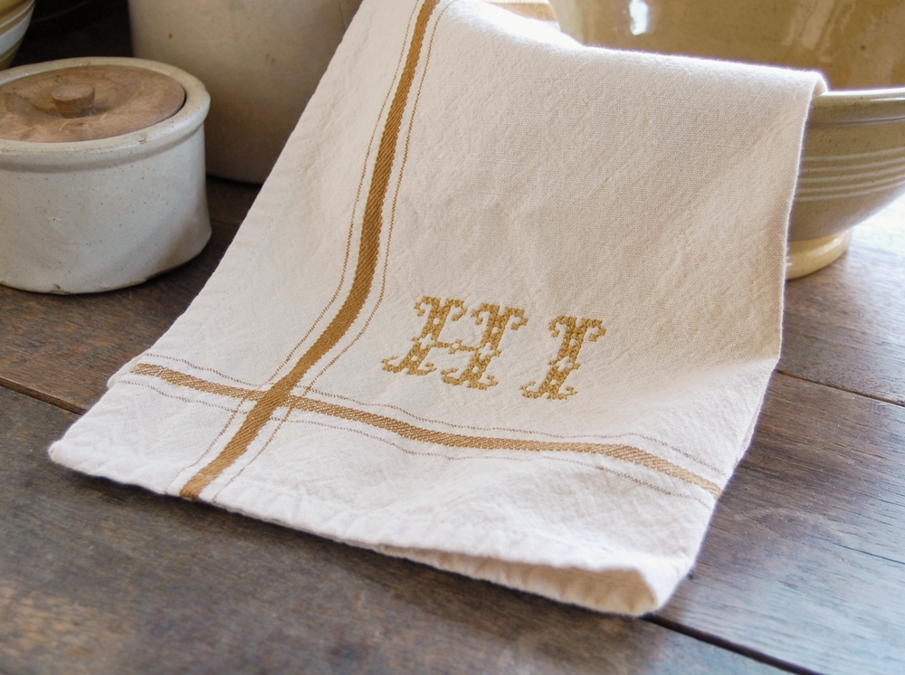 Frog Goes to Market Mustard Stripe Towels