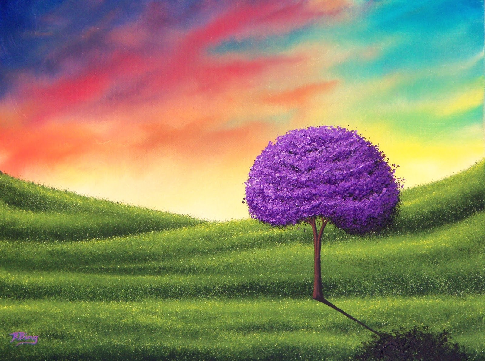 Bing Art by Rachel Bingaman Sunset Sky Oil Painting, Purple Tree