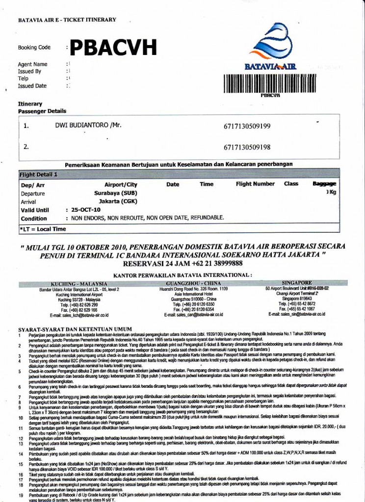 CONTOH TIKET BATAVIA PDF CONTOH TIKET BATAVIA PDF