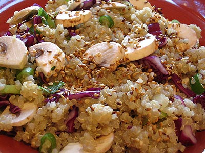 Japanese-Style Quinoa Salad alongside a Tamari-Ginger Dressing