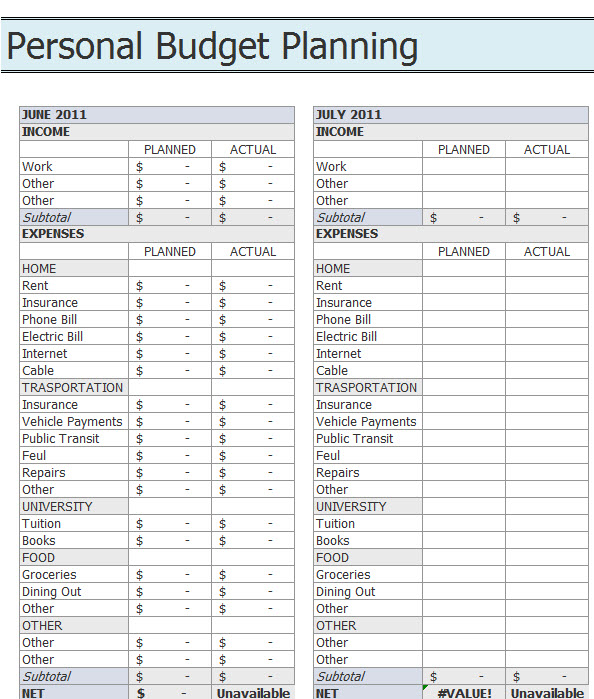home budgeting template