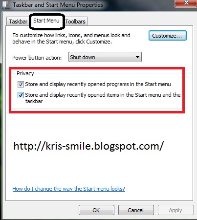 Cara Menonaktifkan Recent Places & Recent Programs/Recent Item pada