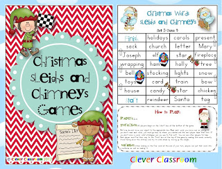 Christmas Sleighs and Chimneys Vocabulary Games 3 Levels with Record Sheets