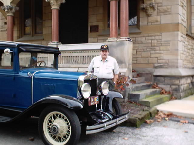 Me and my 1930 Chevy at the Civil War Chapel at Glendale Cemetery in Akron, Ohio, 2004