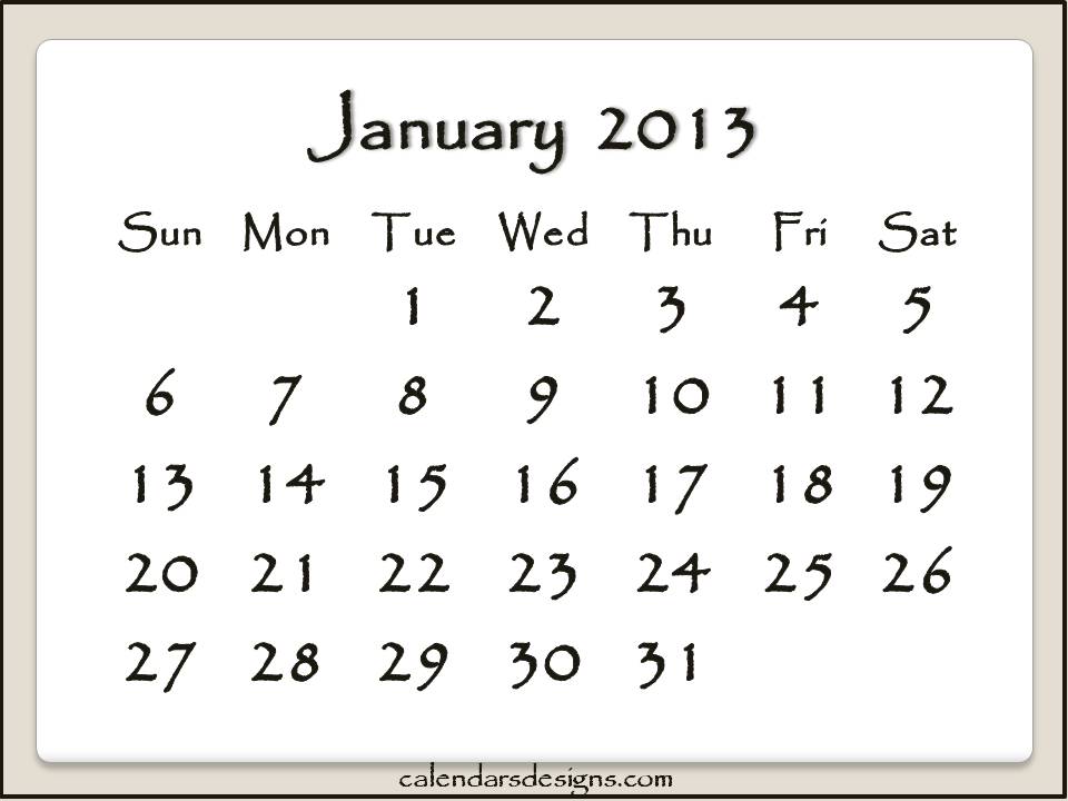 January 2013 Calendar printable