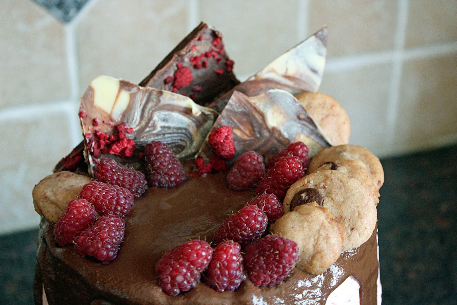 Brownie mega cake with raspberry, rosewater, and cookie dough How to Philosophize with Cake