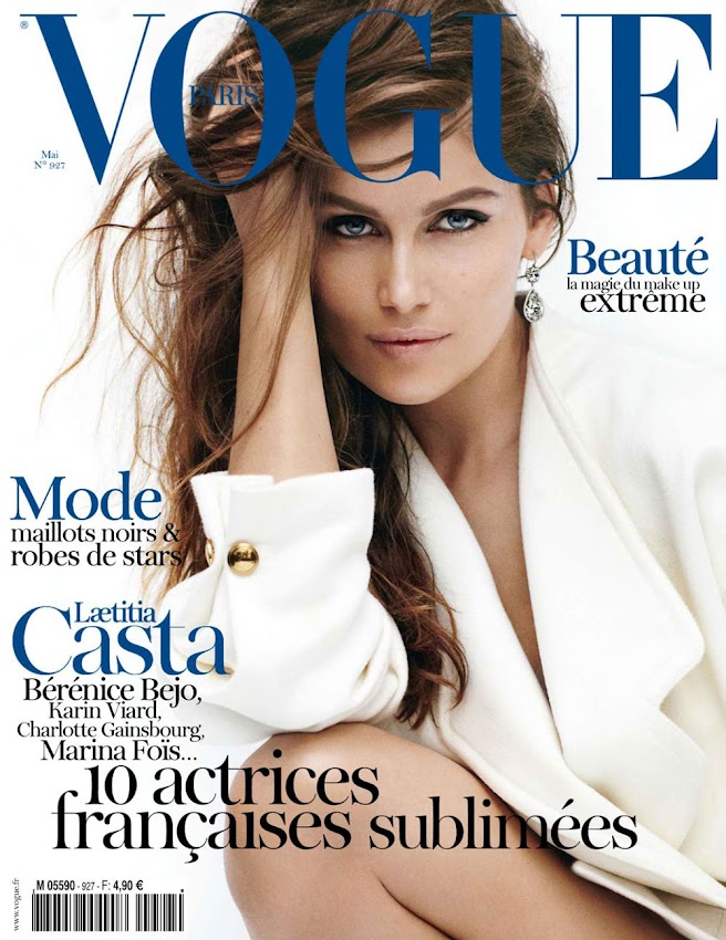 Laetitia Casta graces the cover of Vogue Magazine France, May 2012 Issue