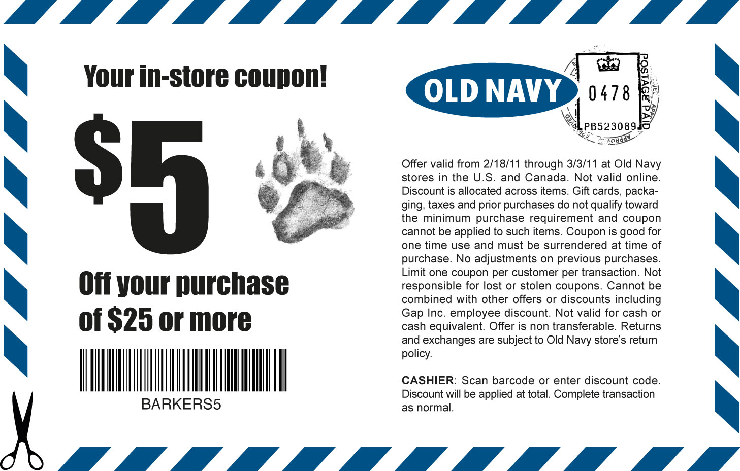 Just a reminder that the Old Navy 5 off 25 in-store coupon expires ...