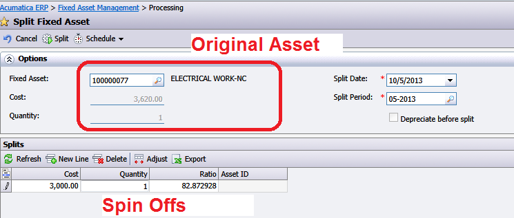 Acumatica Singapore Cloud Fixed Assets Split Transfer