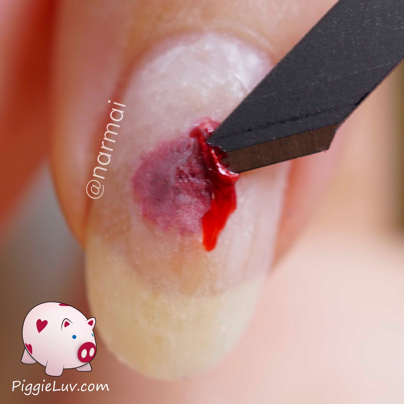 PiggieLuv Bloody razor cuts nail art for Halloween