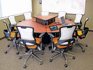 InVision Active Learning Pod System - Round table with technology pedestal