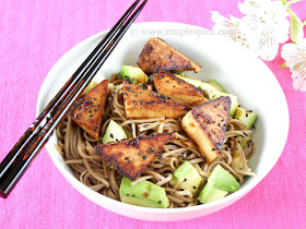 Spicy Ginger Tofu, Soba Noodle and Avocado Salad