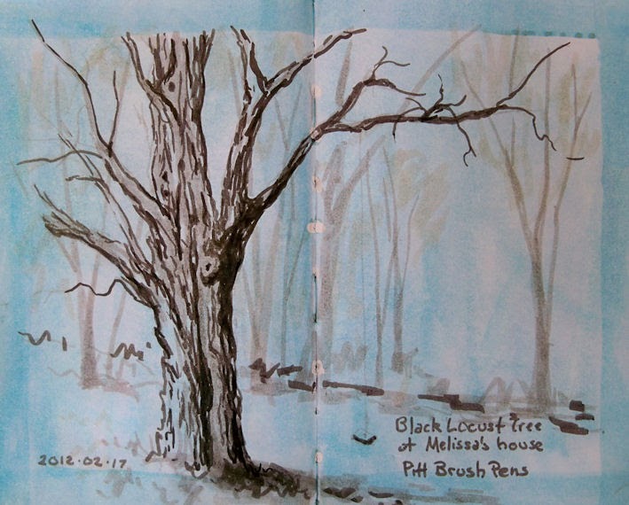 Hudson Valley Sketches Black Locust Tree with Pitt Big Brush Pens