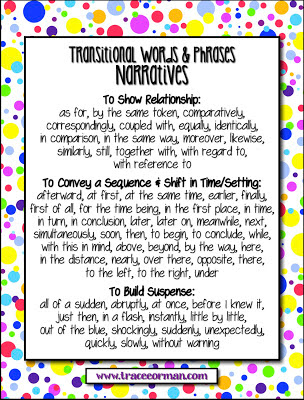 Transitions for Narratives Anchor Chart www.traceeorman.com