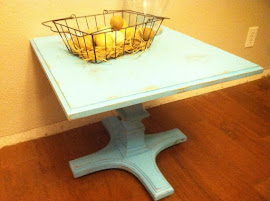 Blue solid wood end table $45