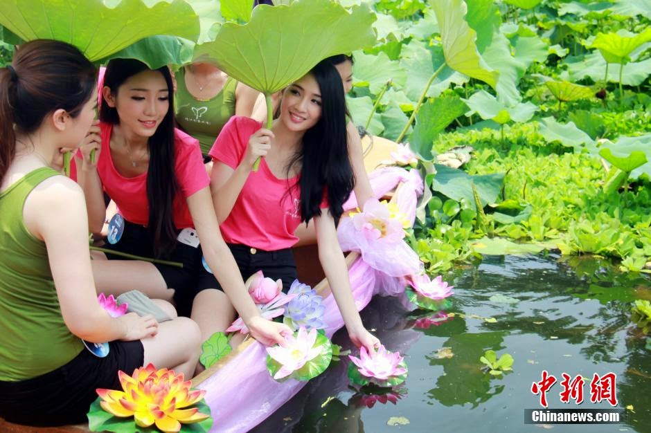 Young beautiful Chinese girls and lotus Young beautiful Chinese girls and lotus