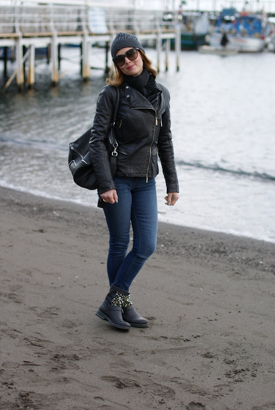 Elisabetta Franchy leather jacket, Zara polka dots jeans, Givenchy Pandora bag