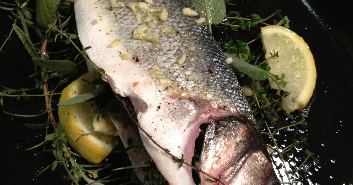 Fatback and Foie Gras Herb Roasted Branzino with Garlic and Lemons Recipe