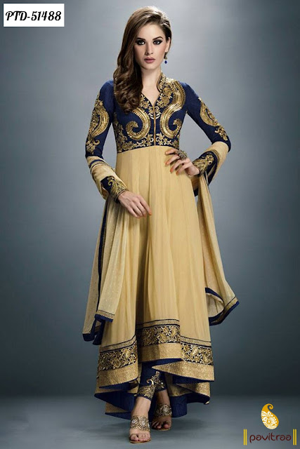 Buy online cobalt blue georgette anarkali salwar suit with discount sale