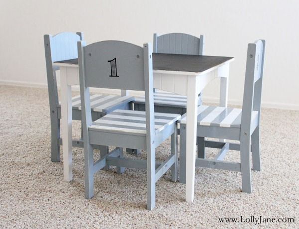 Stenciled numbers on the backs of the chairs