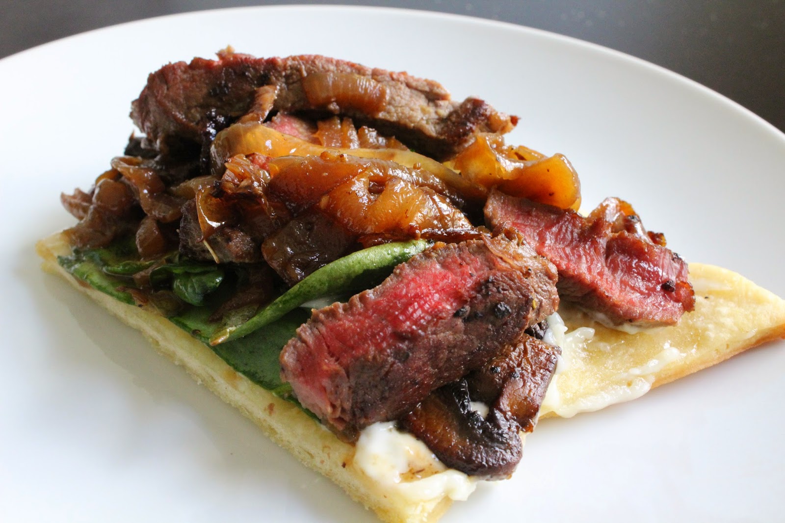 The Yuca Diaries Steak and Mushroom Flatbread with Spinach and