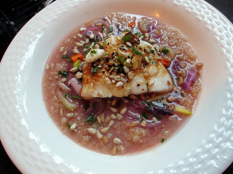 Fishtails and Pearls Vegetable Miso Soup with Local Cod