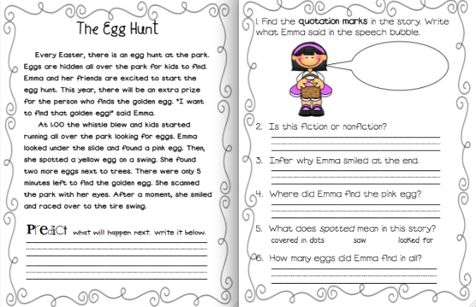 Worksheets Comprehension Passages For Grade 2 sarahs first grade snippets easter mini pack saturday april 7 2012