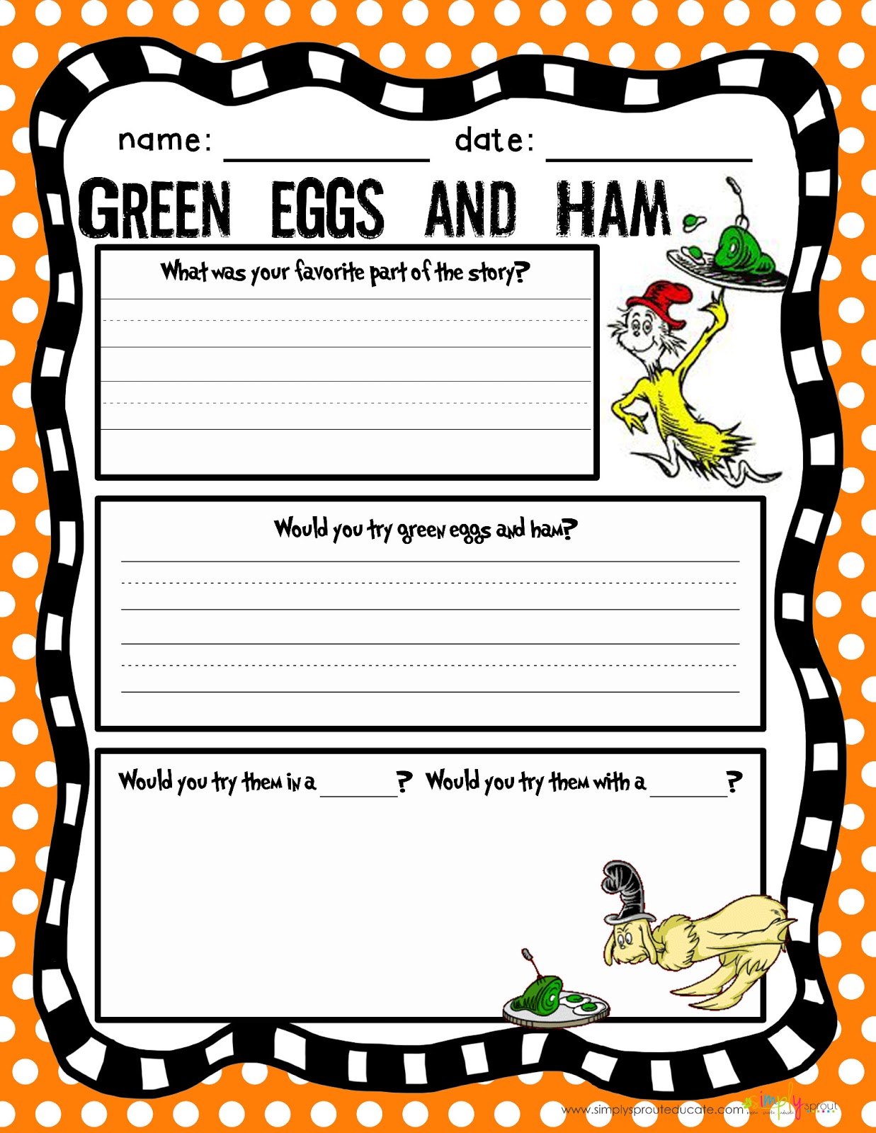 Featured image of post Green Eggs And Ham Worksheets Free Seuss inspired sight words hunt