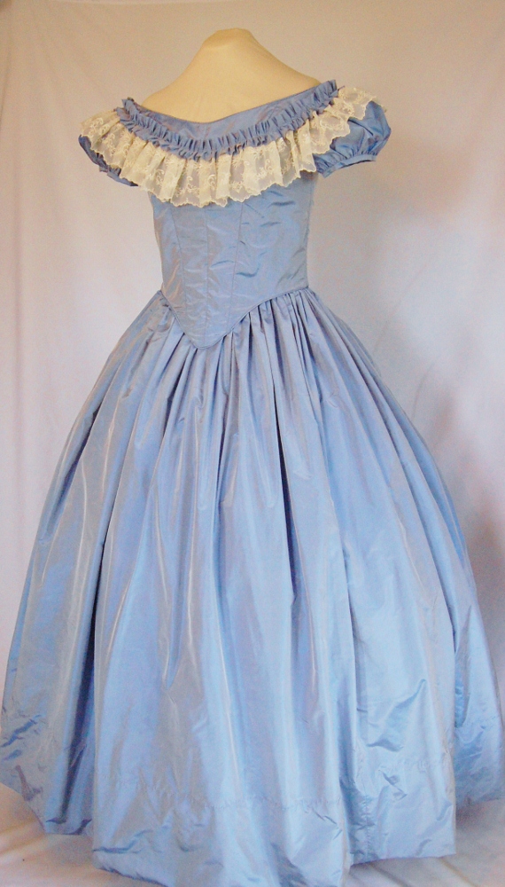 blue silk ball gown