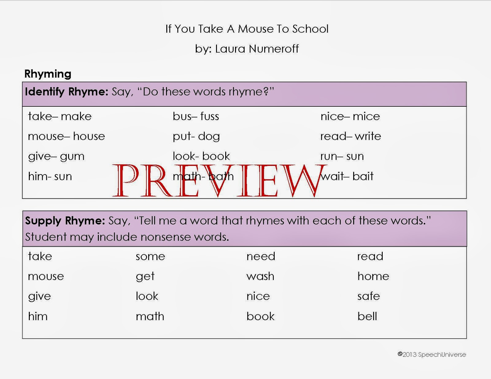 worksheet Phonological Awareness Worksheets if you take a mouse to school phonological awareness book companion there are four worksheets that target different areas rhyming beginning and ending sounds segmenting blending syllabl