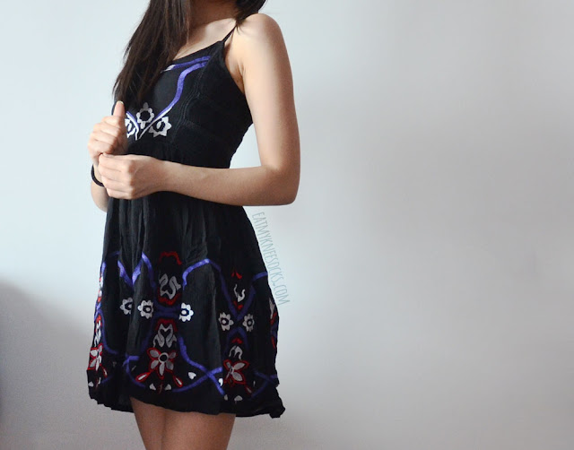 SheIn Fashion Review: Tribal Embroidered Dress A cute bohemian outfit featuring SheIn's tribal embroidered Free People-style spaghetti strap dress.
