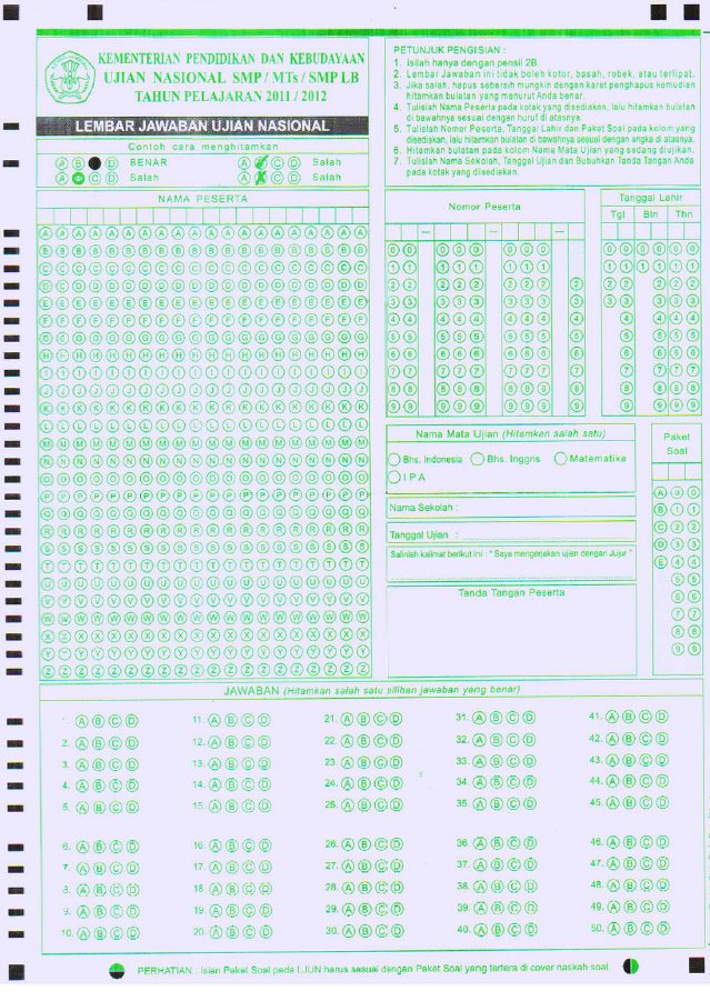 LJK Ujian Nasional 2012