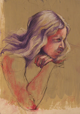 Portrait, charcoal and chalk on gessoed paper, by Shannon Reynolds