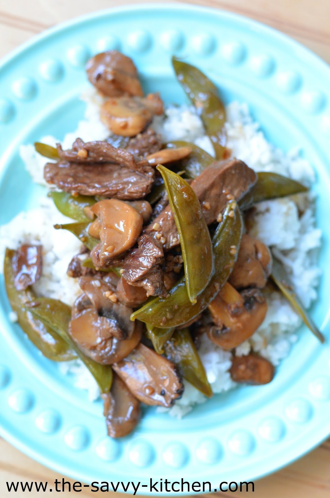 The Savvy Kitchen Asian Beef StirFry with Mushrooms and Snow Peas