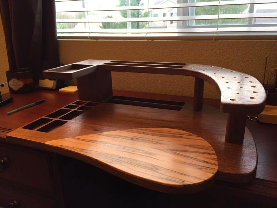 Fly Tying Bench Ideas Part - 36: As You Can See, This Is No Ordinary Rectangular, Manufactured Tying Station. This Masterpiece Is Made Of Walnut And The Teardrop Inlay Is Made Of Ambrosia ...