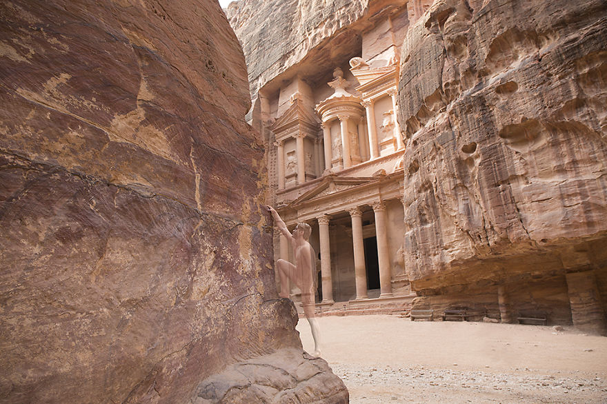 Petra, Jordan - I Camouflaged A Model Into The Seven Wonders Of The World Petra, Jordan - I Camouflaged A Model Into The Seven Wonders Of The World