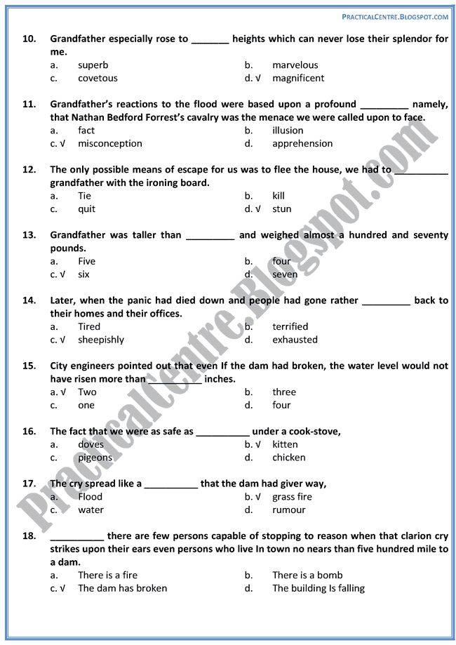 The-Day-The-Dam-Broke-Prose-MCQs-English-XII