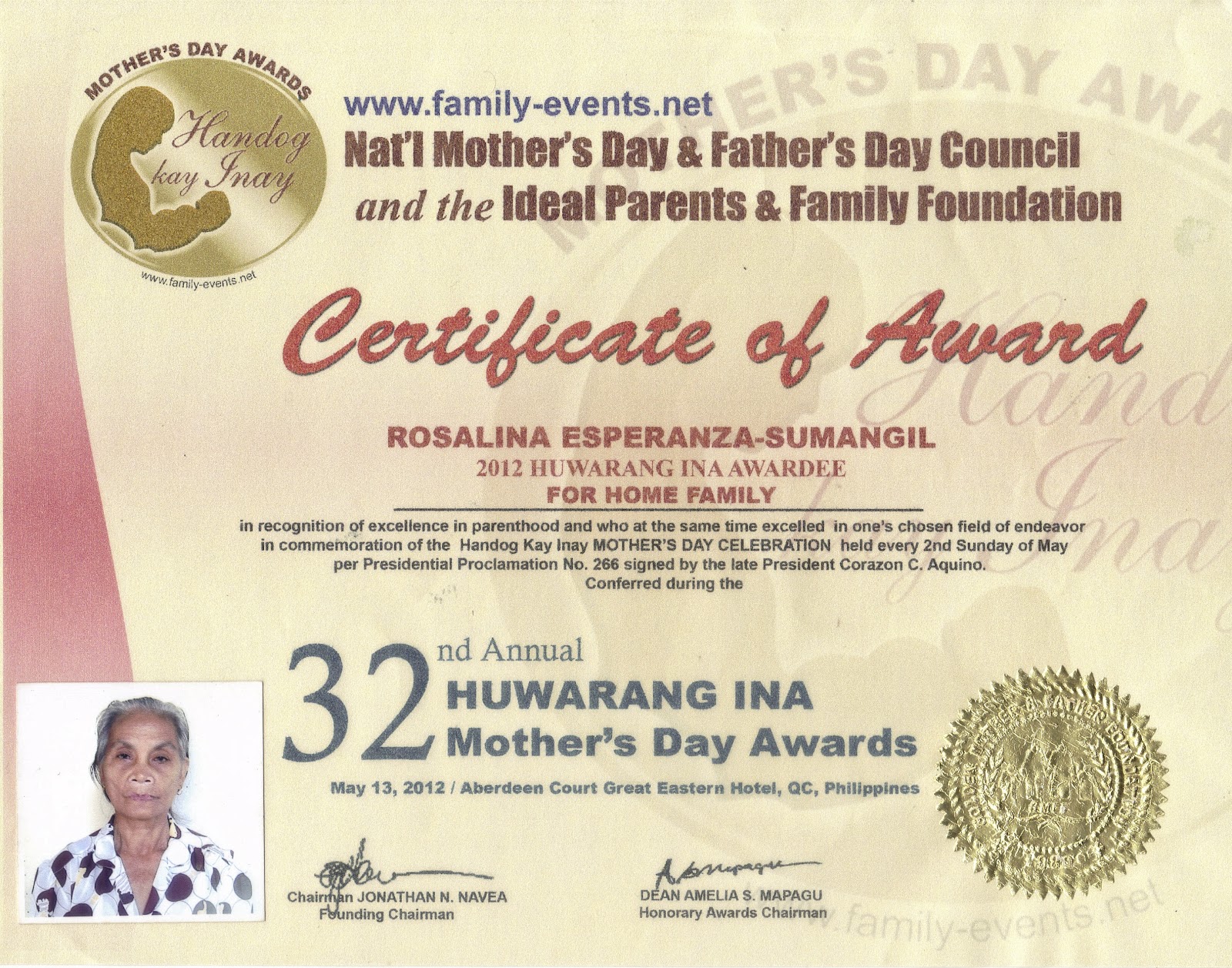 2012 Ulirang Ina Award The Family Heritage