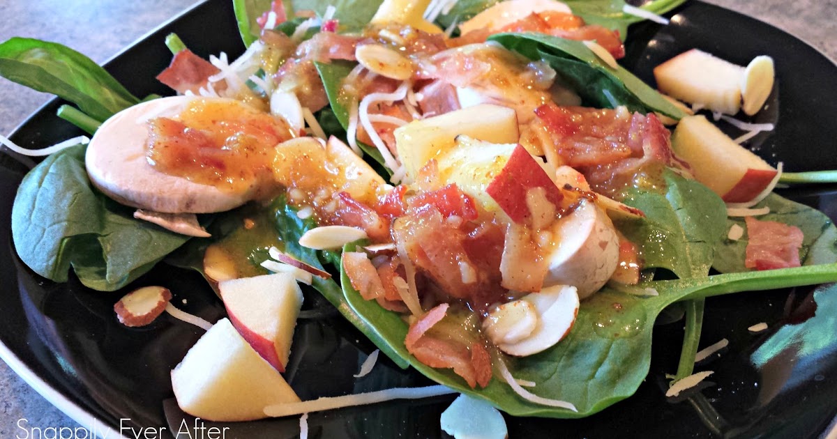 Snappily Ever After Spinach Salad with Hot Bacon Mustard Dressing